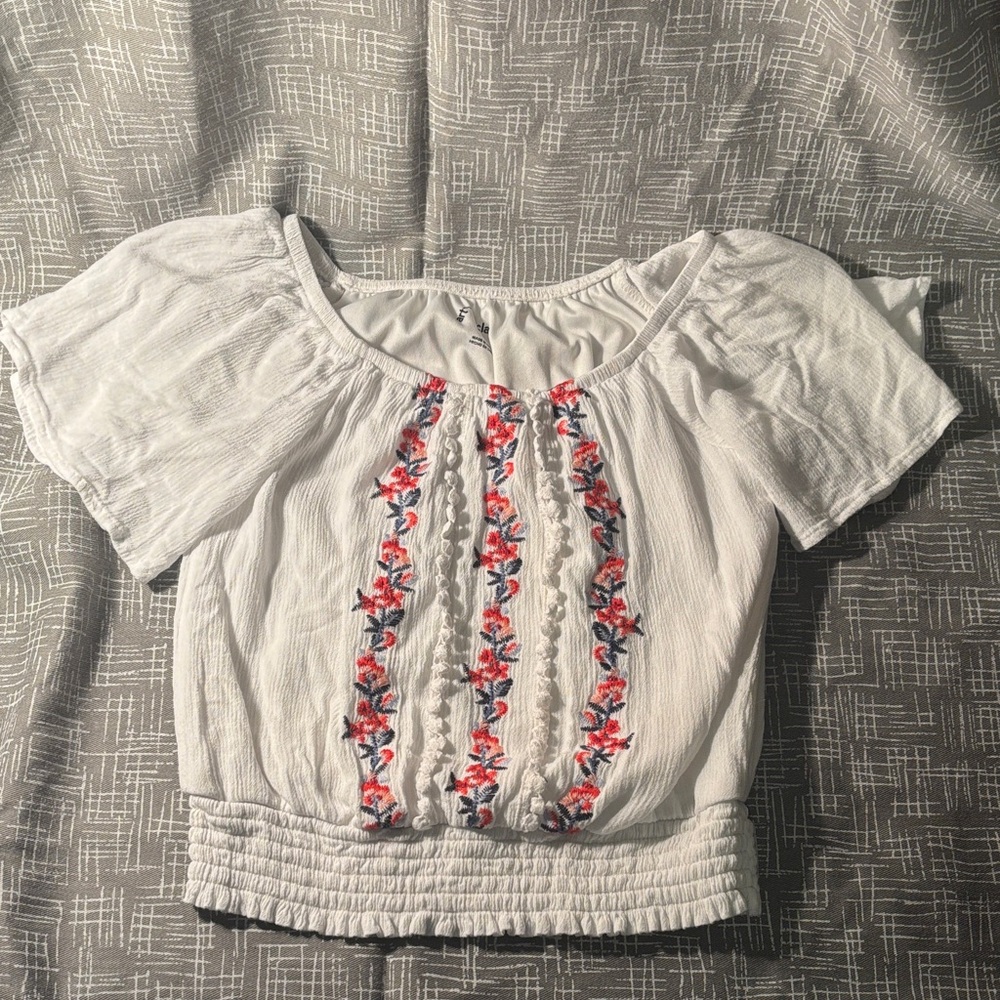 Art Class Girls Blouse with Red and Blue Embroidery